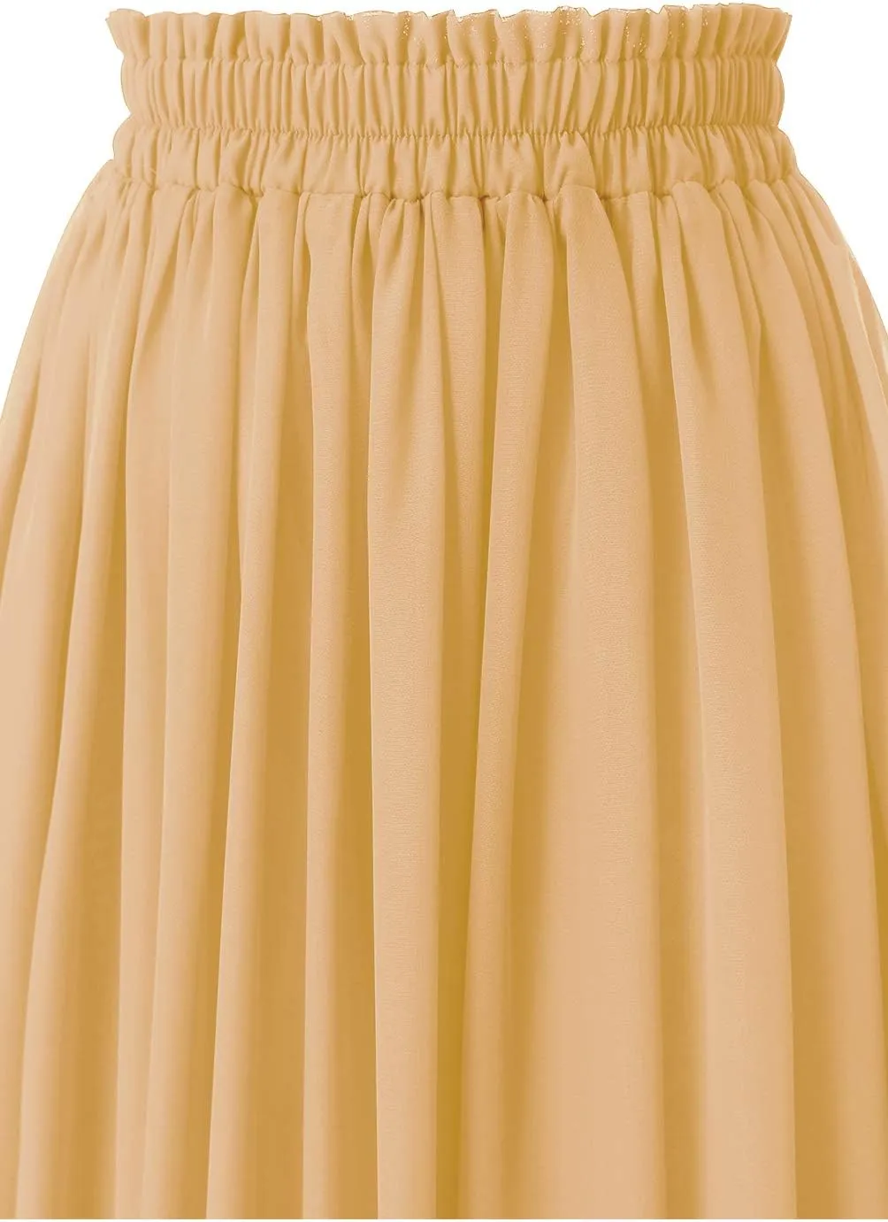 Topdress Women's Chiffon Skirts Elastic High Waist Tea Length A-line Ruffle Beach Skirts