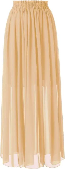 Topdress Women's Chiffon Skirts Elastic High Waist Tea Length A-line Ruffle Beach Skirts