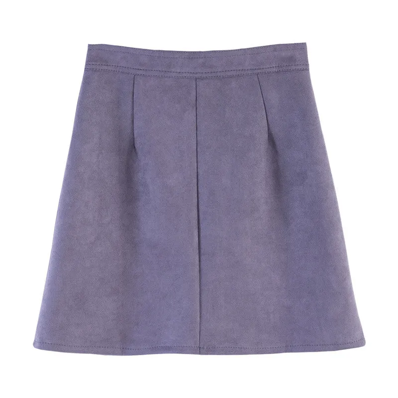 VenusFox Suede Multi Color A-Line Basic Mini Skirt