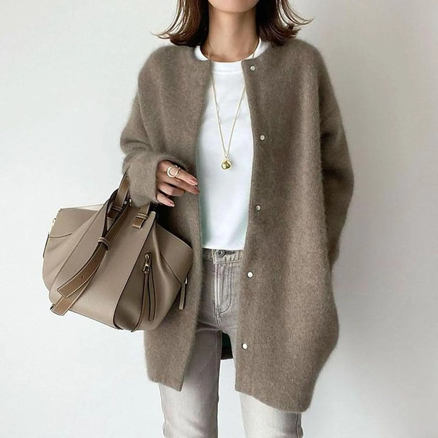 Warm Cardigans for Women Women's Korean Wool Coat Slim Trench Long Coat Fall Winter Elegant Round Ladies Short