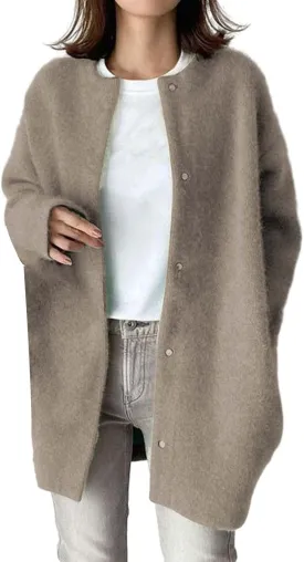 Warm Cardigans for Women Women's Korean Wool Coat Slim Trench Long Coat Fall Winter Elegant Round Ladies Short