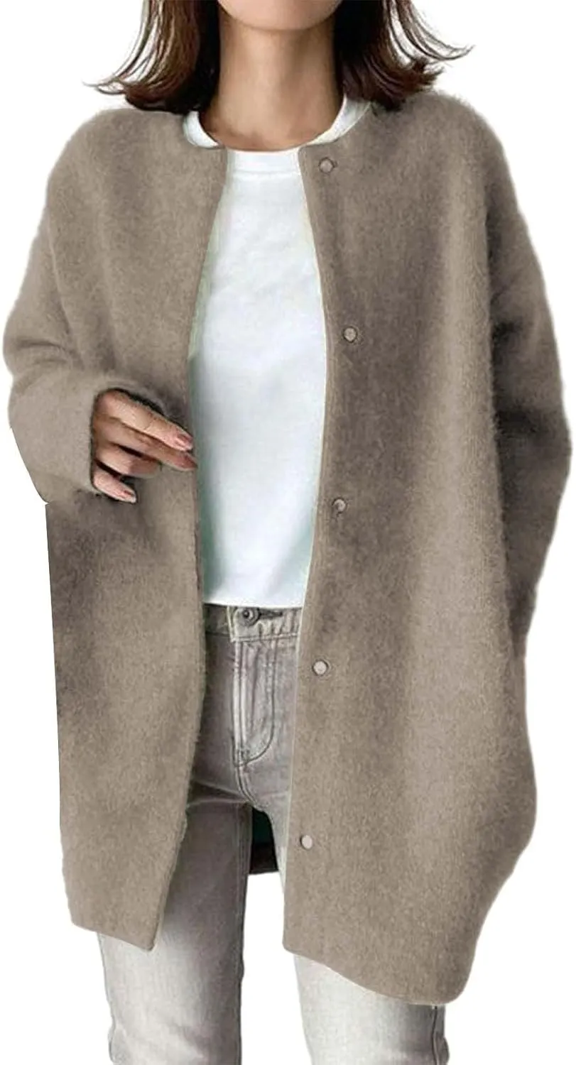 Warm Cardigans for Women Women's Korean Wool Coat Slim Trench Long Coat Fall Winter Elegant Round Ladies Short