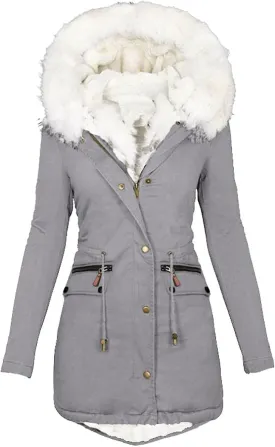 Winter Coats for Women 2024 Trendy Thicken Fleece Lined Parkas Anoraks Warm Cotton Jacket Coats with Faux Fur Hood