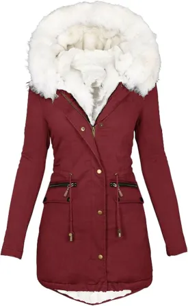 Winter Coats for Women 2024 Trendy Thicken Fleece Lined Parkas Anoraks Warm Cotton Jacket Coats with Faux Fur Hood