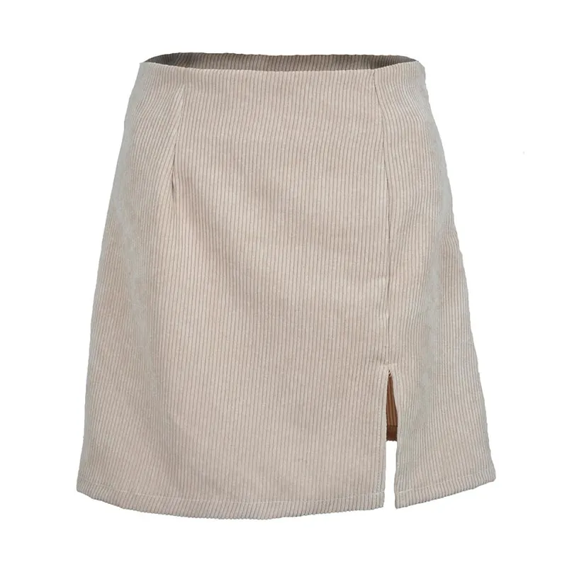 Wjczt Elegant High Waist Corduroy Mini Skirts Sexy Split Short Skirts Vintage Harajuku Autumn Solid A Line Skirts 2020 New
