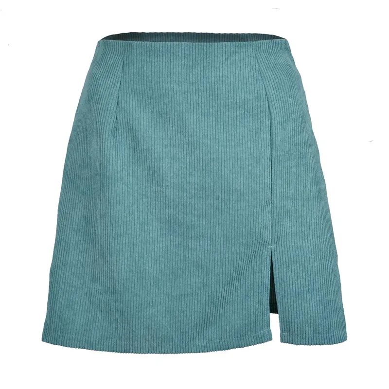 Wjczt Elegant High Waist Corduroy Mini Skirts Sexy Split Short Skirts Vintage Harajuku Autumn Solid A Line Skirts 2020 New