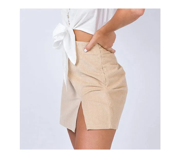 Wjczt Elegant High Waist Corduroy Mini Skirts Sexy Split Short Skirts Vintage Harajuku Autumn Solid A Line Skirts 2020 New