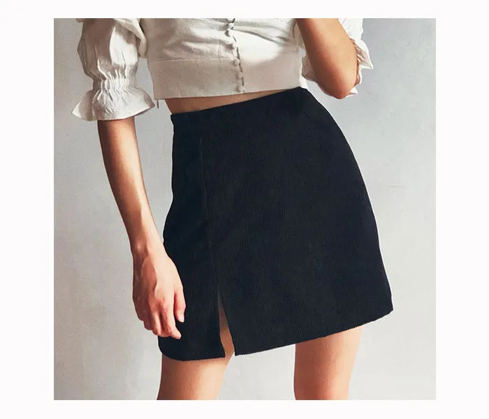Wjczt Elegant High Waist Corduroy Mini Skirts Sexy Split Short Skirts Vintage Harajuku Autumn Solid A Line Skirts 2020 New