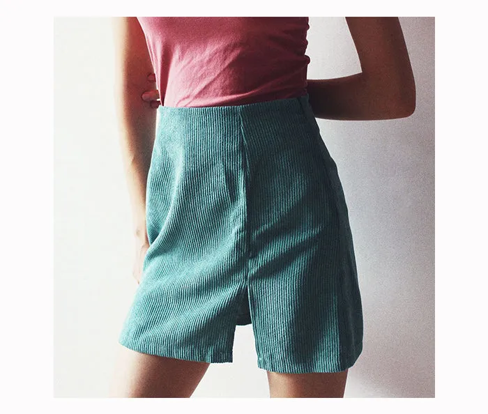 Wjczt Elegant High Waist Corduroy Mini Skirts Sexy Split Short Skirts Vintage Harajuku Autumn Solid A Line Skirts 2020 New