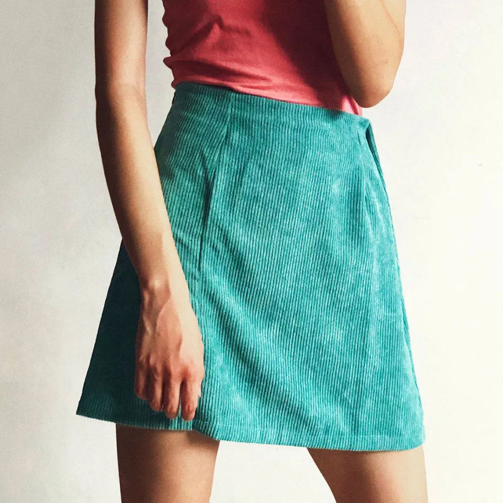 Wjczt Elegant High Waist Corduroy Mini Skirts Sexy Split Short Skirts Vintage Harajuku Autumn Solid A Line Skirts 2020 New