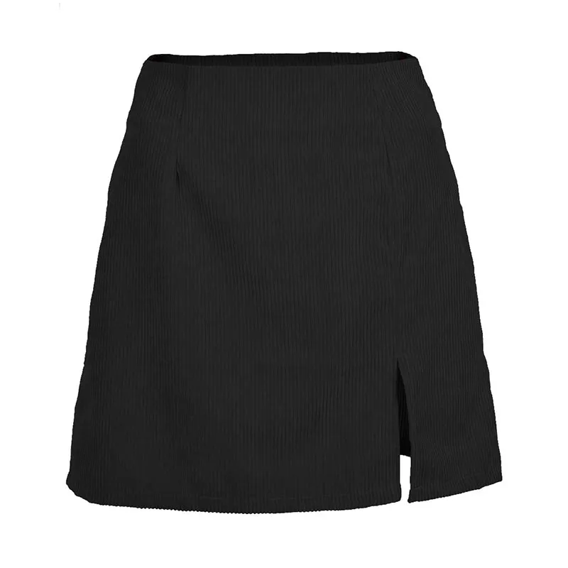 Wjczt Elegant High Waist Corduroy Mini Skirts Sexy Split Short Skirts Vintage Harajuku Autumn Solid A Line Skirts 2020 New