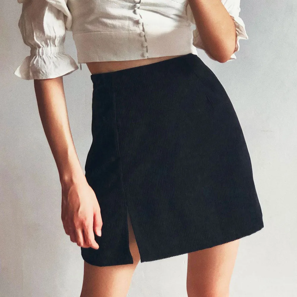 Wjczt Elegant High Waist Corduroy Mini Skirts Sexy Split Short Skirts Vintage Harajuku Autumn Solid A Line Skirts 2020 New