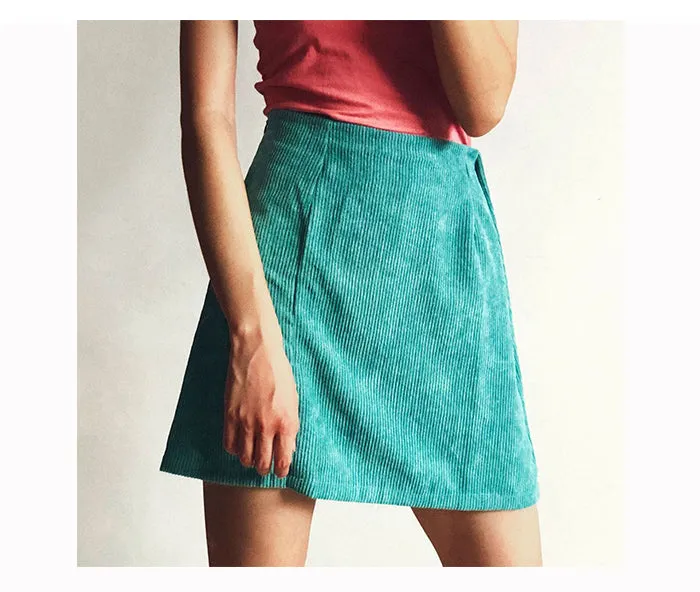 Wjczt Elegant High Waist Corduroy Mini Skirts Sexy Split Short Skirts Vintage Harajuku Autumn Solid A Line Skirts 2020 New