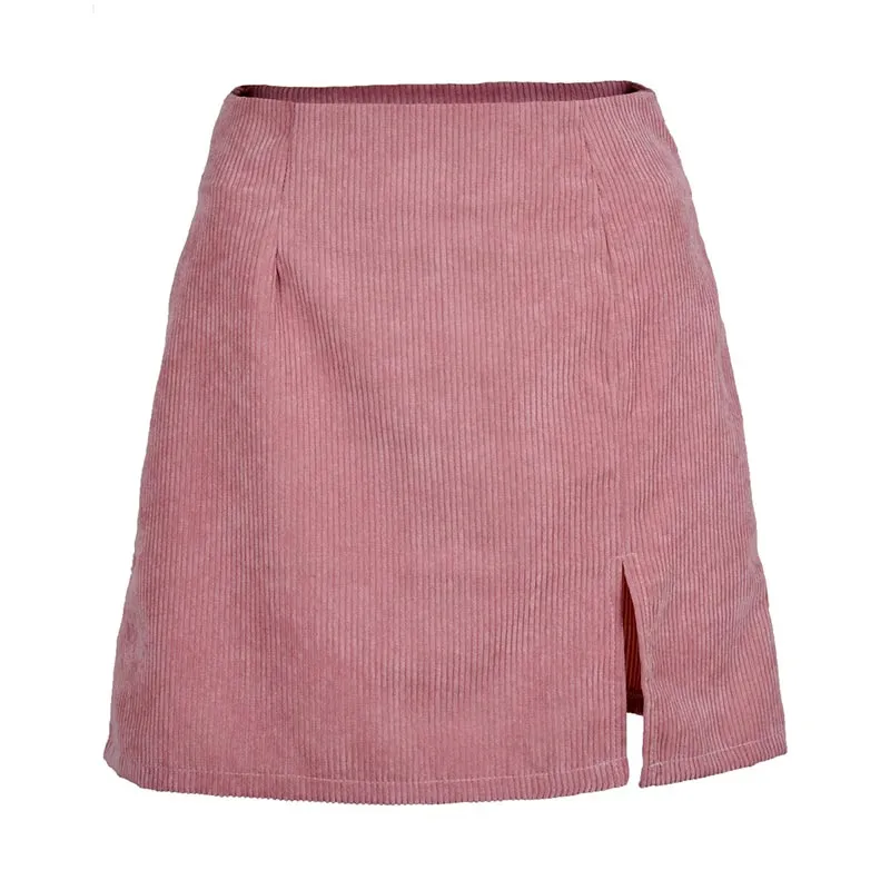 Wjczt Elegant High Waist Corduroy Mini Skirts Sexy Split Short Skirts Vintage Harajuku Autumn Solid A Line Skirts 2020 New