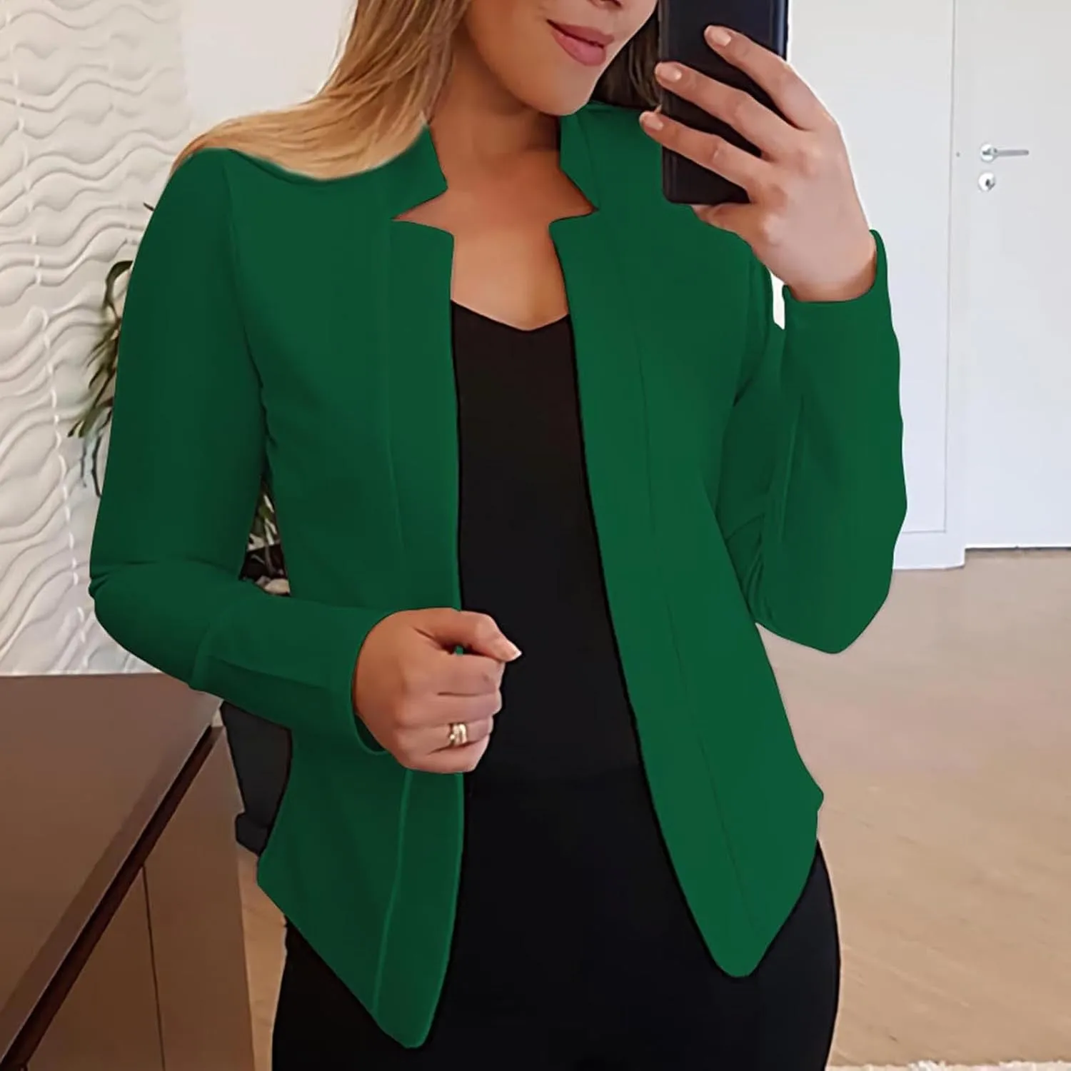 Women Business Blazers Fashion Fall Long Sleeve Collarless Open Front Blazer Casual Dressy Work Office Suit Jackets