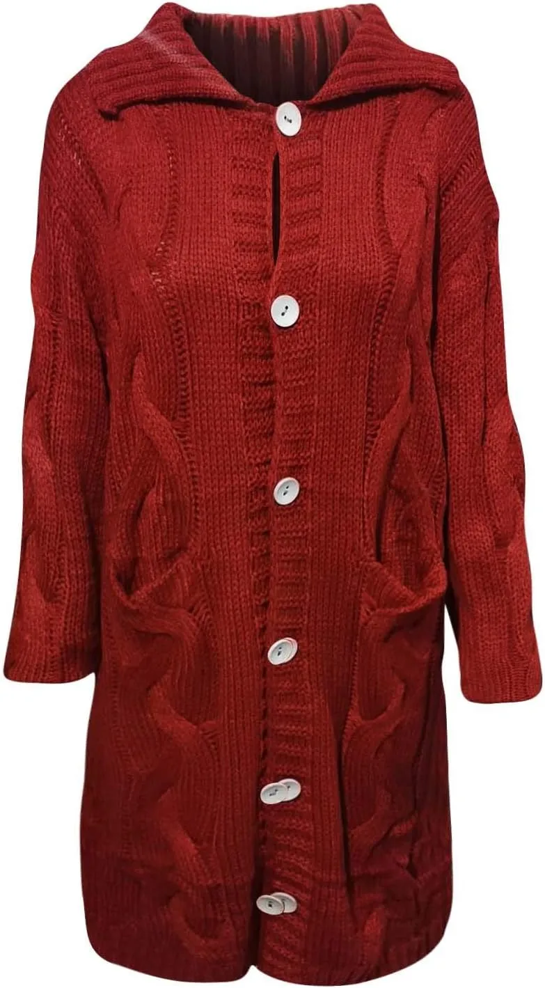 Women Cable Knit Cardigan Sweaters Oversize Chunky Warm Open Front Long Sweaters Trendy Button Outwear with Pockets