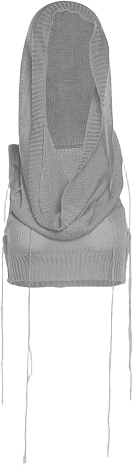 Women Knitted Hoodie Sweater Vest Sexy Sleeveless Hollow Out Hooded Crop Top Streetwear Rave Oufit