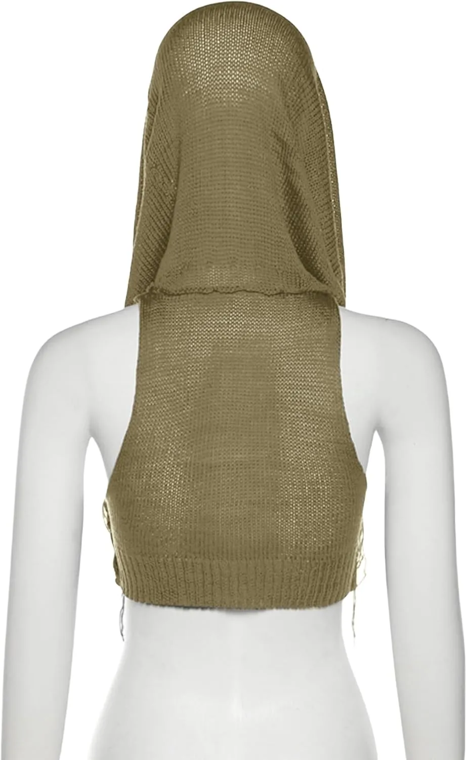 Women Knitted Hoodie Sweater Vest Sexy Sleeveless Hollow Out Hooded Crop Top Streetwear Rave Oufit