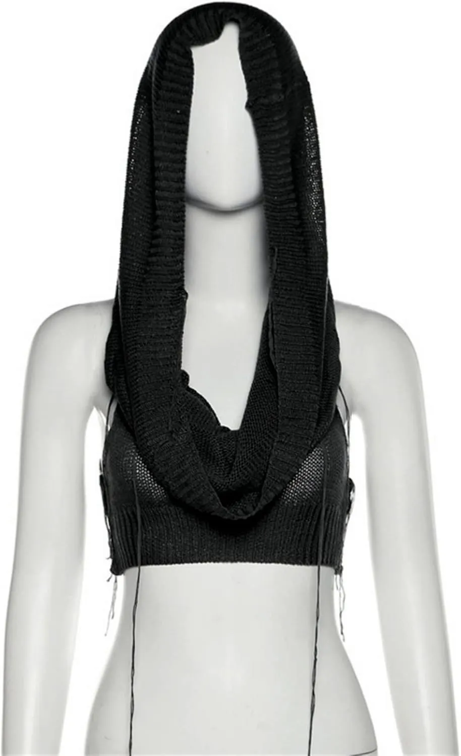 Women Knitted Hoodie Sweater Vest Sexy Sleeveless Hollow Out Hooded Crop Top Streetwear Rave Oufit