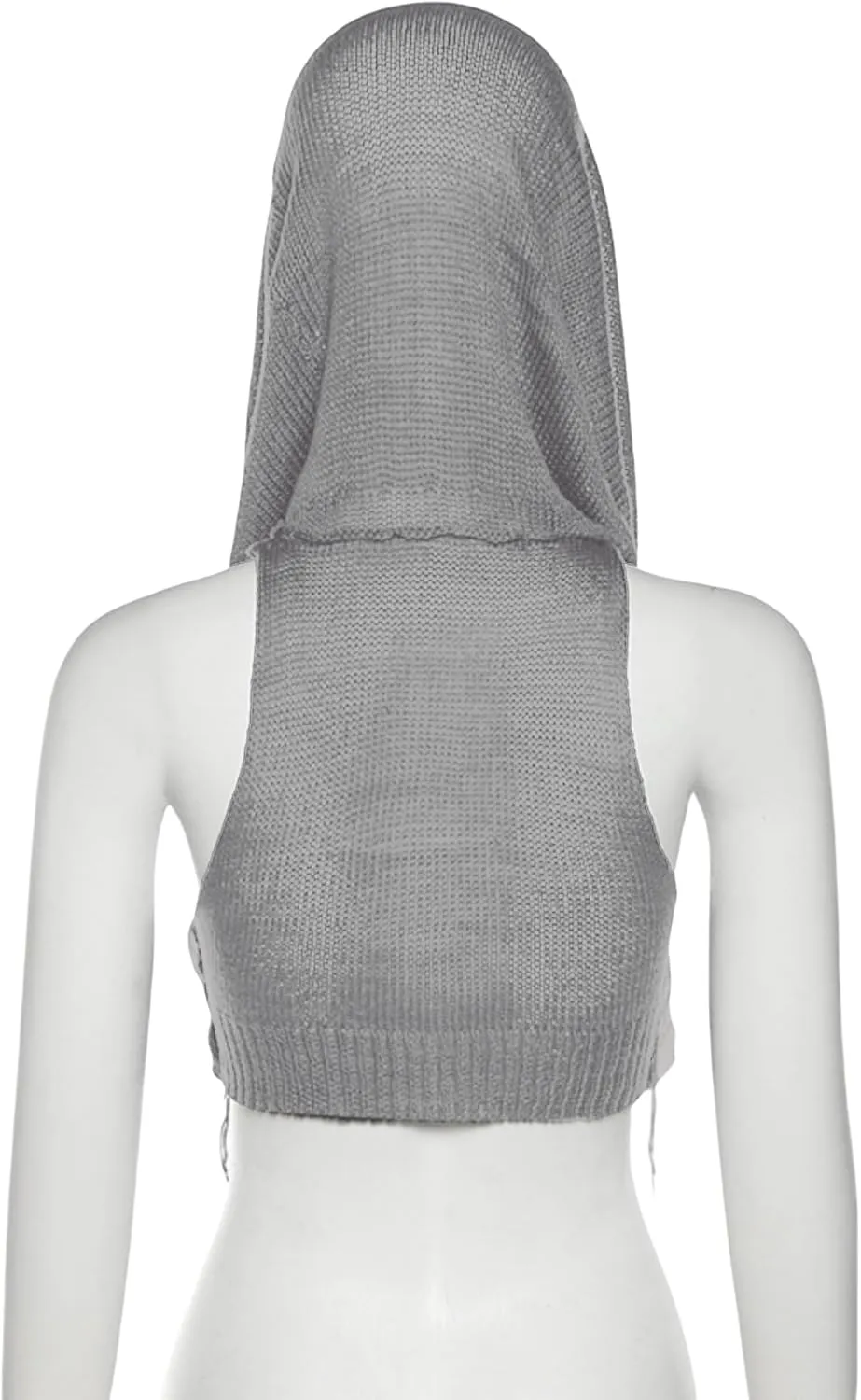 Women Knitted Hoodie Sweater Vest Sexy Sleeveless Hollow Out Hooded Crop Top Streetwear Rave Oufit