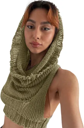 Women Knitted Hoodie Sweater Vest Sexy Sleeveless Hollow Out Hooded Crop Top Streetwear Rave Oufit