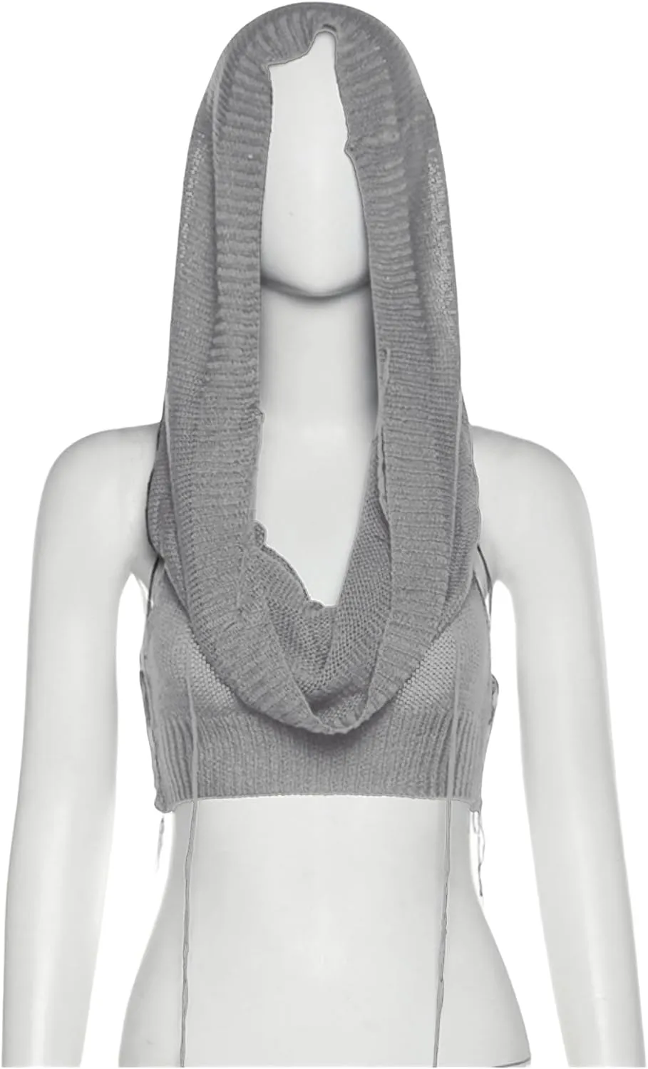 Women Knitted Hoodie Sweater Vest Sexy Sleeveless Hollow Out Hooded Crop Top Streetwear Rave Oufit