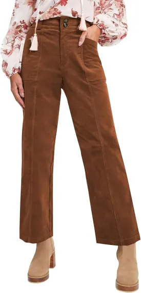 Womens Corduroy Pants Trendy Straight Leg High Waisted Work Pants Trousers Ladies Elastic Waist Pants with Pockets