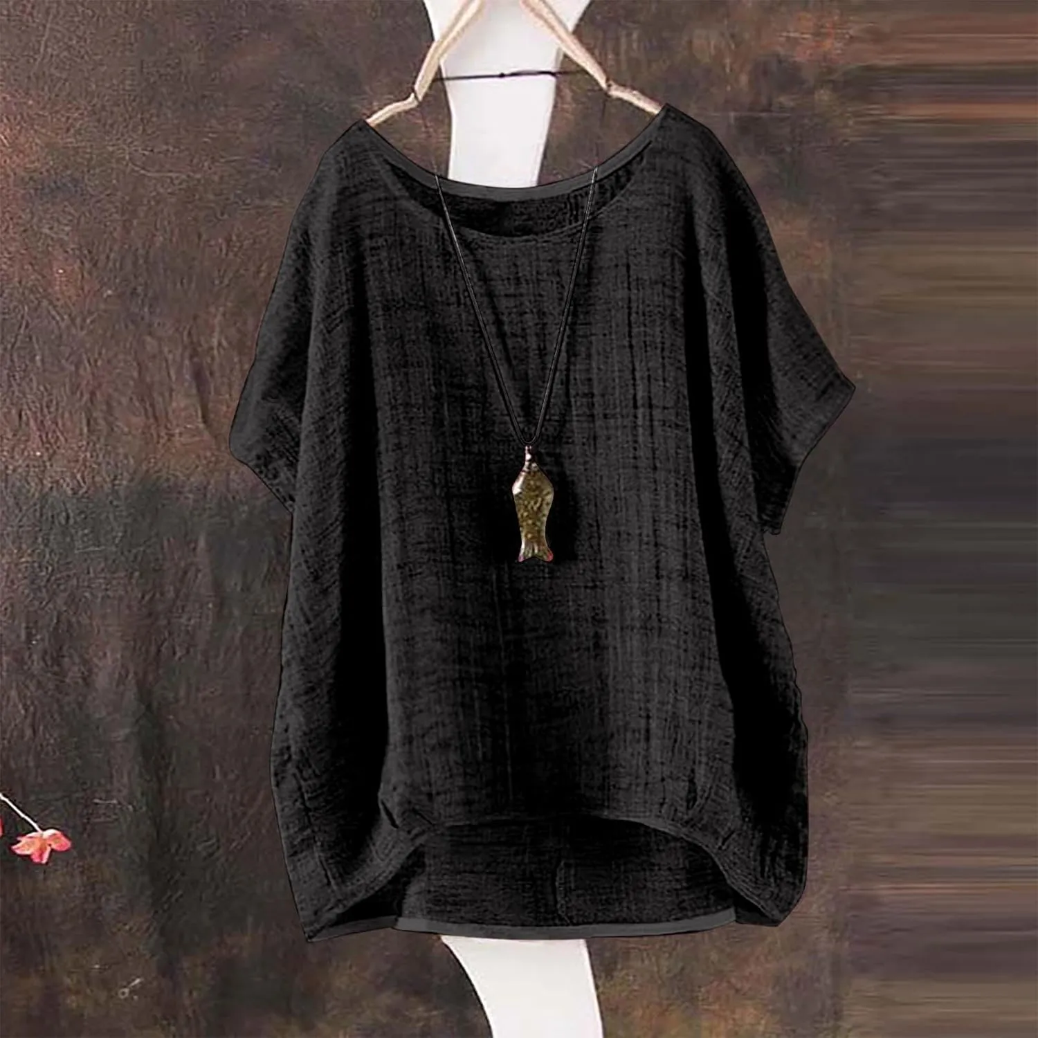 Women's Linen Oversized Blouses Short Sleeve Top T Shirt Button 3/4 Sleeve V Neck Linen Blouse Top