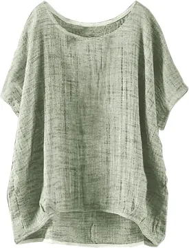 Women's Linen Oversized Blouses Short Sleeve Top T Shirt Button 3/4 Sleeve V Neck Linen Blouse Top