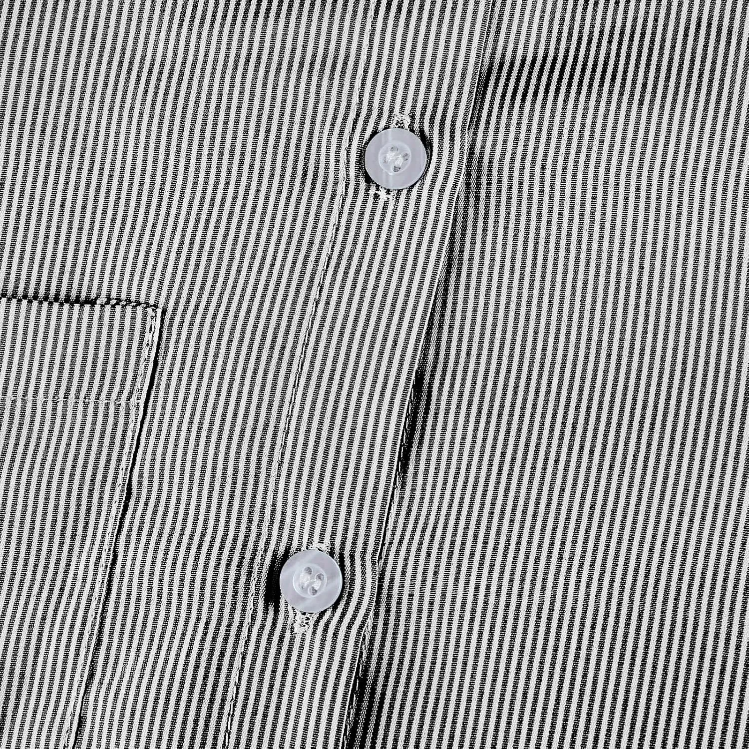 Womens Smocked Cuffed Striped Boyfriend Shirt Casual Collar Puff Sleeve Oversized Button Down Blouse Tops with Pocket Shirred