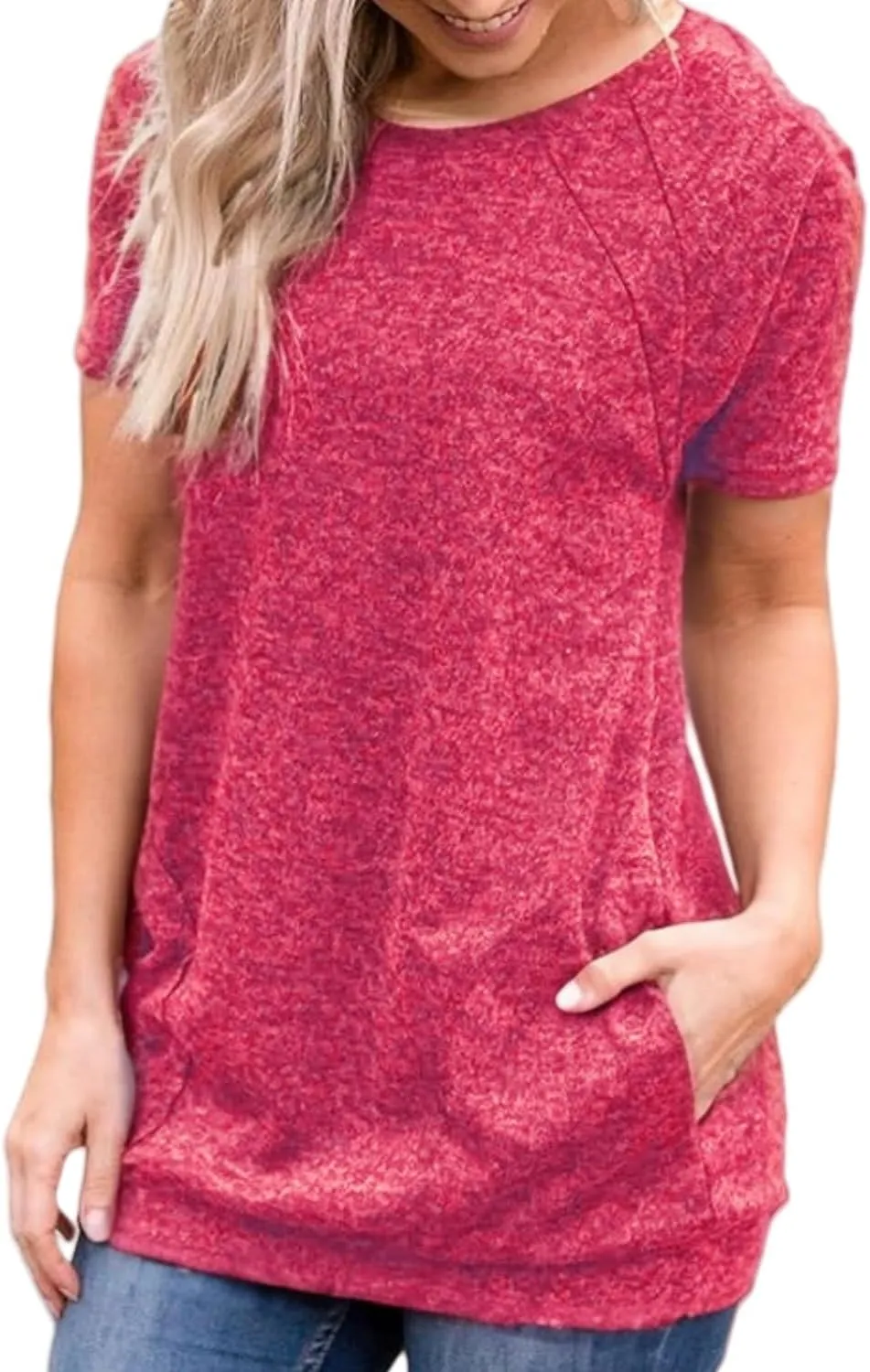 Womens Summer Short Sleeve Round Neck Quick Dry Cool Tunic Tops Loose Gym Workout T-Shirt with Pockets