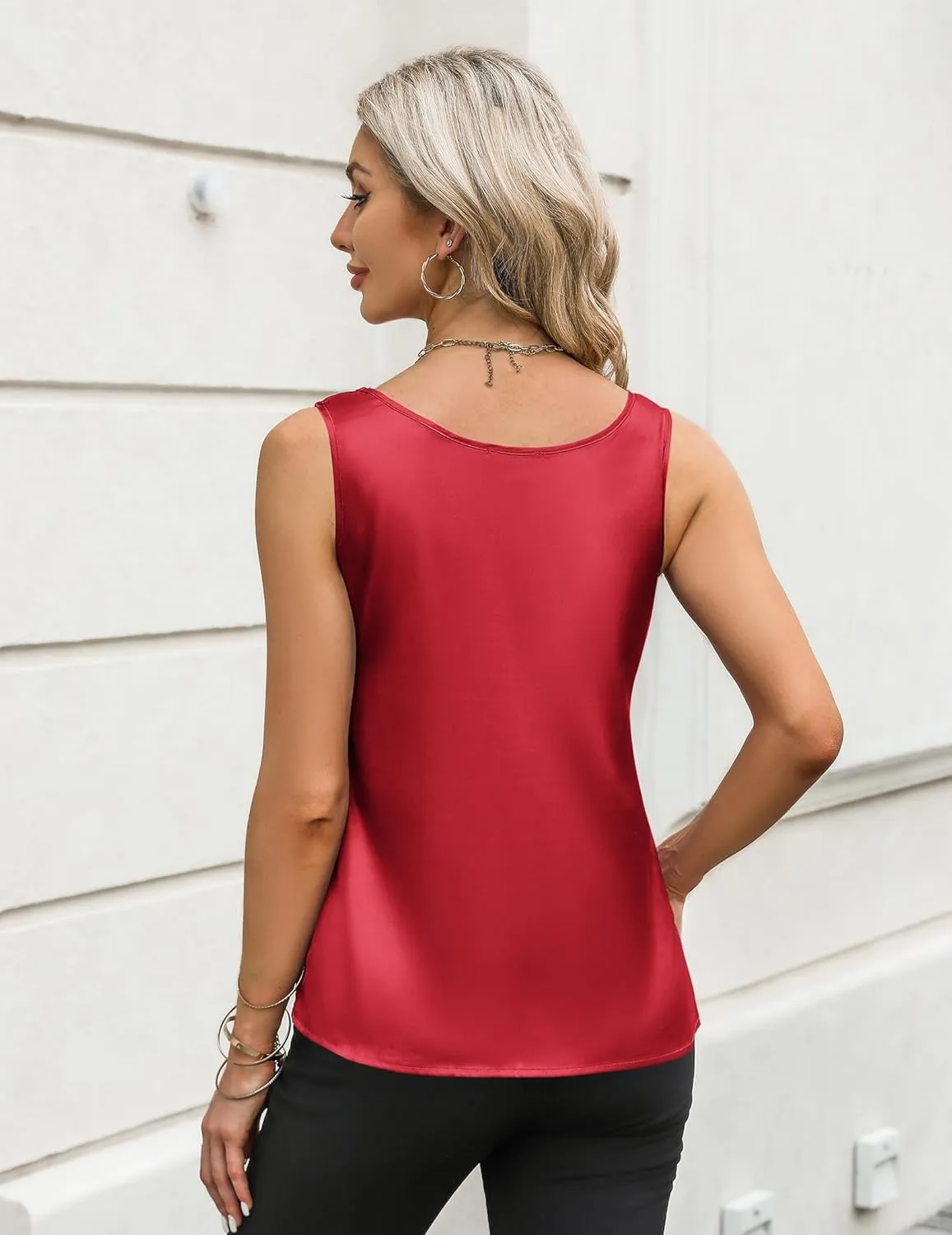 Zeagoo Silk Satin Tank Tops for Women Scoop Neck Sleeveless Camisole Tops 2025 Summer Basic Blouses