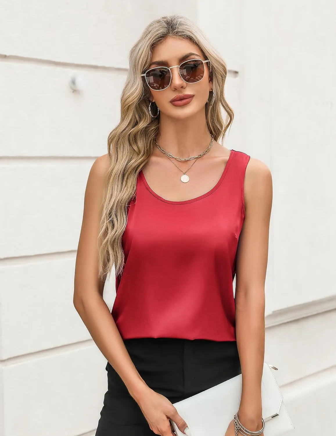 Zeagoo Silk Satin Tank Tops for Women Scoop Neck Sleeveless Camisole Tops 2025 Summer Basic Blouses